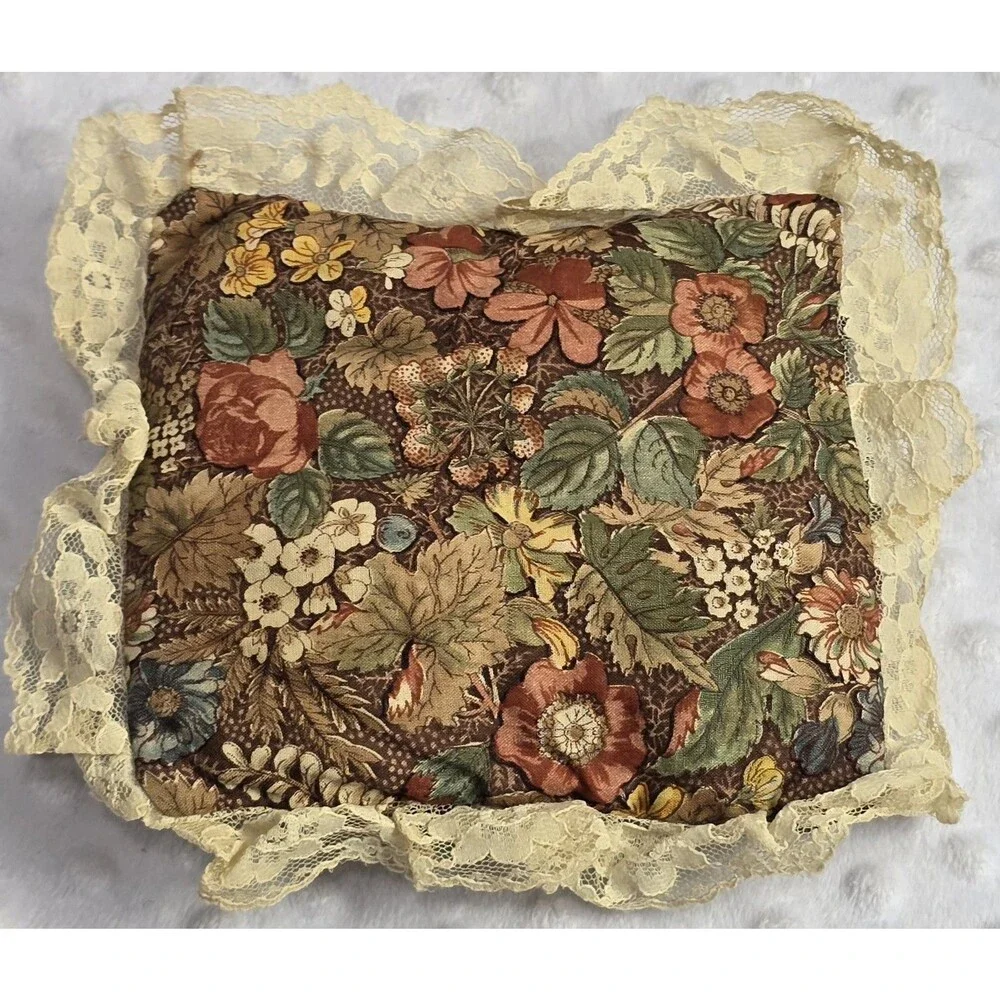 Vintage French Country Floral Lace Trim Pillow Cottage Tooth Fairy Handmade Open